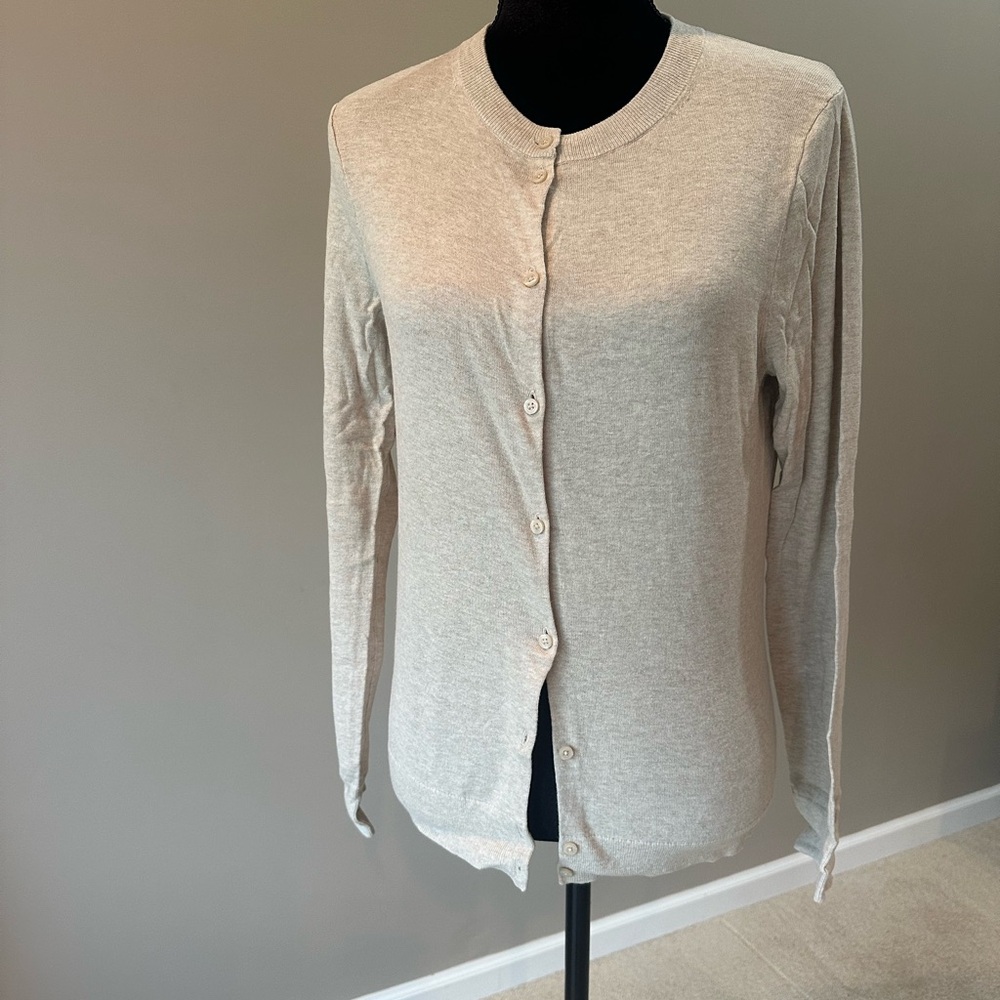 J. Crew beige button-front crewneck cardigan NWT size Med